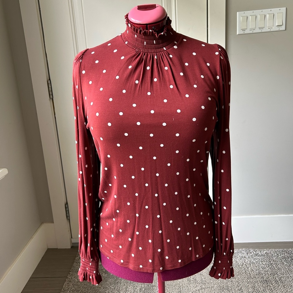 RW&CO. Burgundy Polka Dot Blouse
